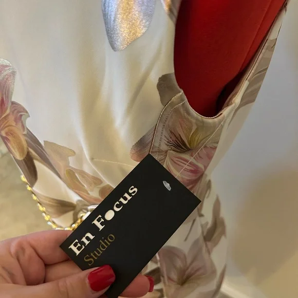 Enfocus Studio Womens Size 8 Ivory Floral Shimmer Lily Chain Sleeveless Dress - Picture 6 of 12